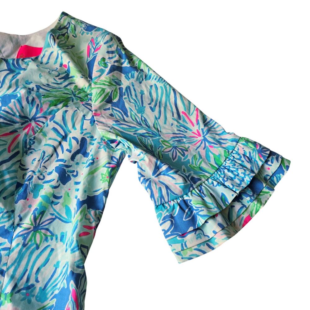 Lilly Pulitzer Size 6 New Fiesta Stretch Dress Coastal Tideline Floral Blue Lion - Picture 10 of 12